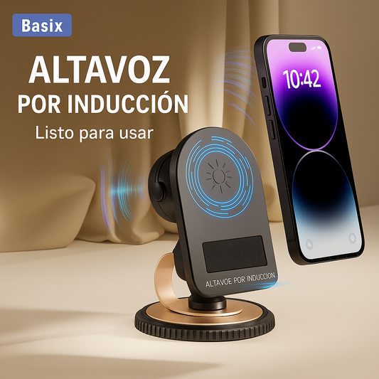 Soporte Para Teléfono Celular, Parlante y Cargador Inalámbrico