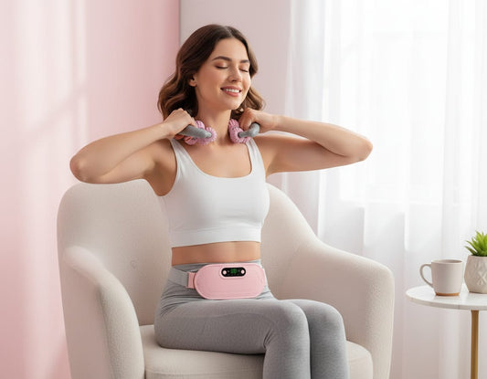 Cinturón Menstrual Térmico JYE Faja Eléctrica Abdominal con Masaje Vibratorio para Cólicos y Dolor + Masajeador Manual de Regalo